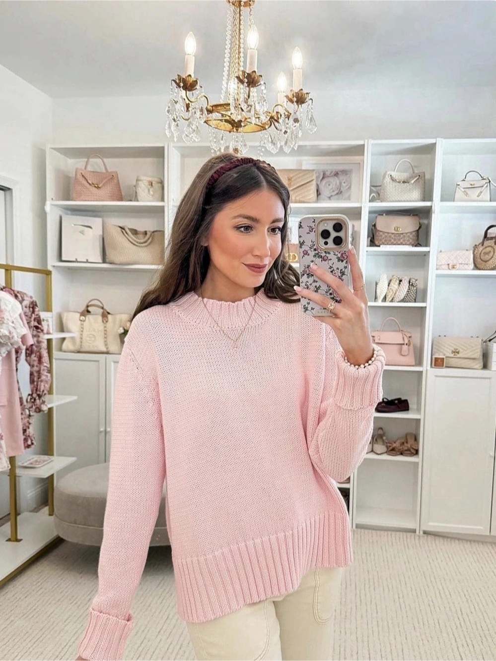 Carin Rose 100% cotton AUDREY Pink Crew Neck Sweater Pink Pineapple brand
